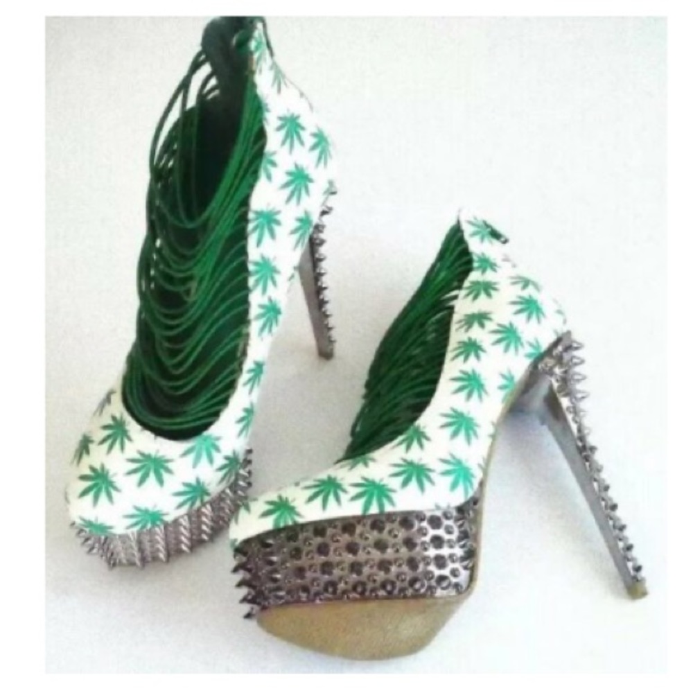 White and green stiletto heels 420 friendly